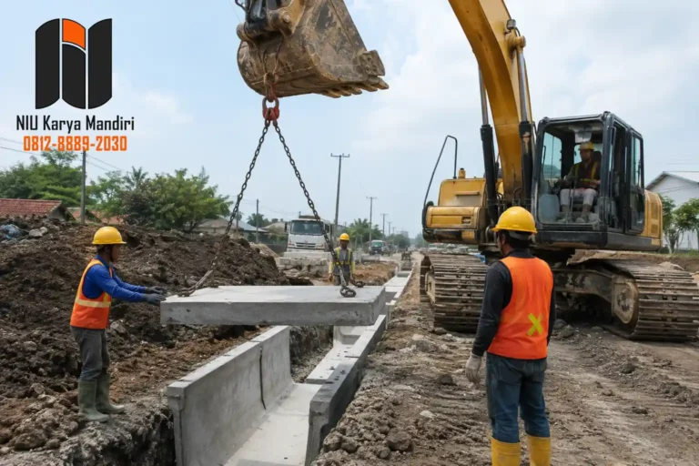 Pekerja Mengarahkan Pengangkatan Cover Uditch