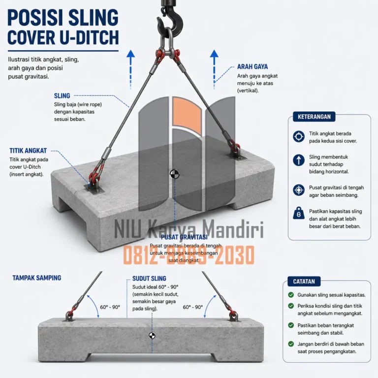 Alat Angkat Cover U-Ditch Beton Posisi Sling Cover U-Ditch