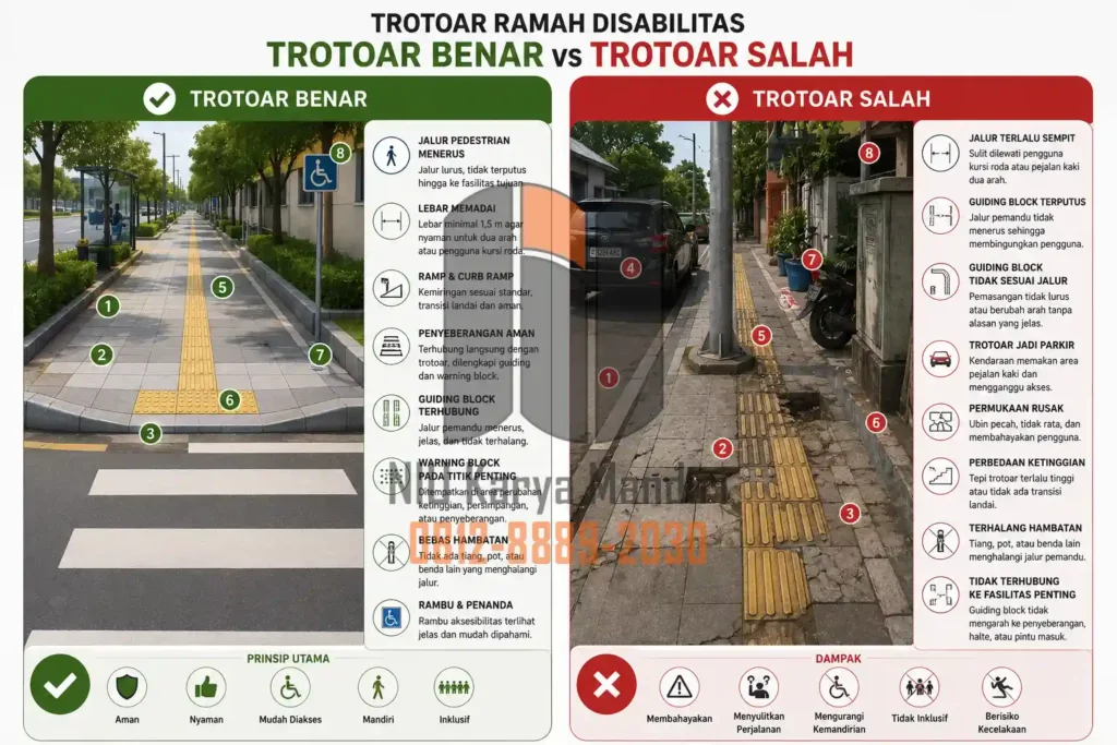 Trotoar Ramah Disabilitas Benar vs Salah