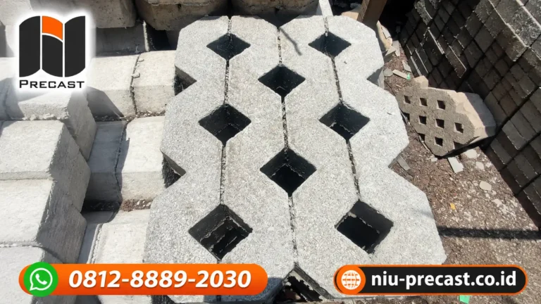 Grass Block Cimahi Grass block beton precast model berlubang berbentuk geometris untuk perkerasan halaman dan area parkir.