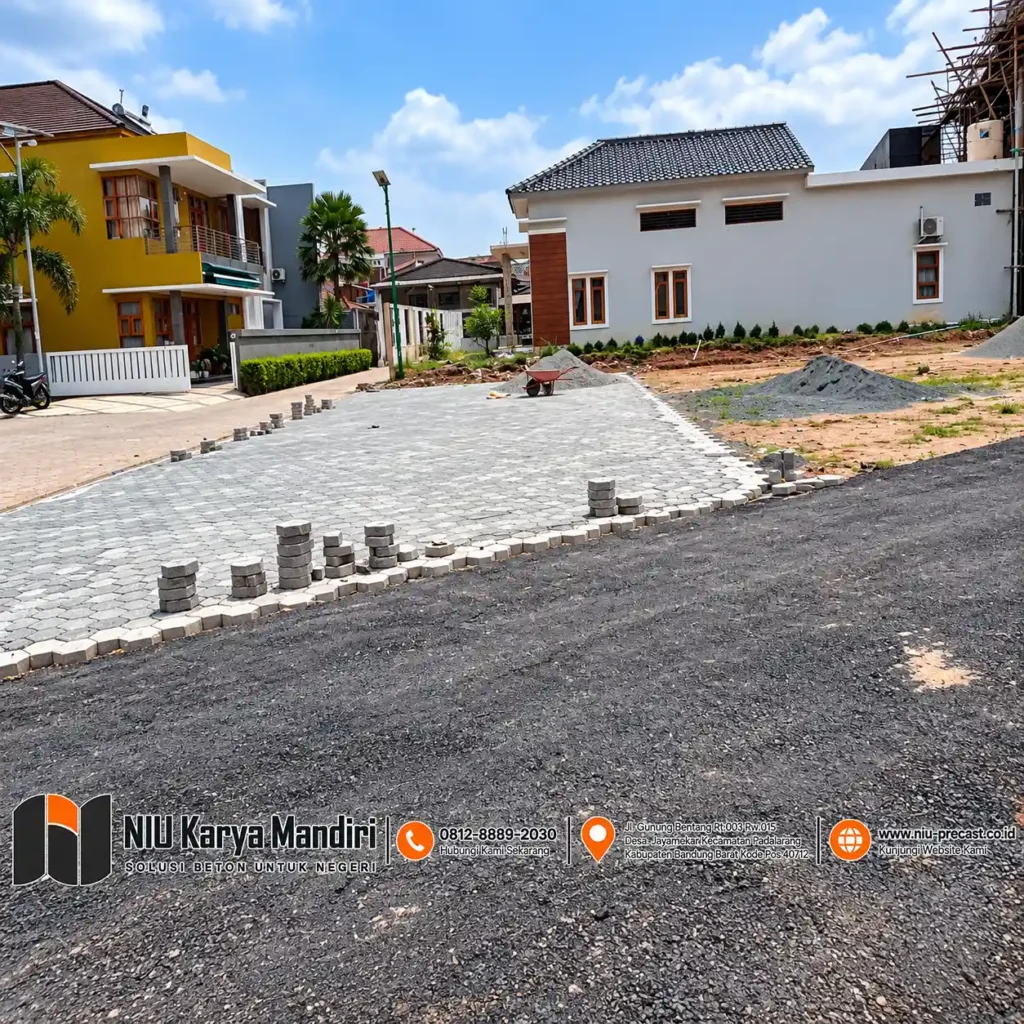Pemasangan paving block segi enam Paving Blok di Kawasan Pesantren