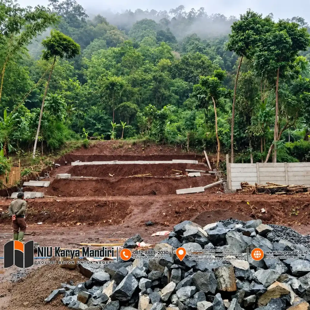 Pekerja Mengamati Proyek di Hutan Berkabut