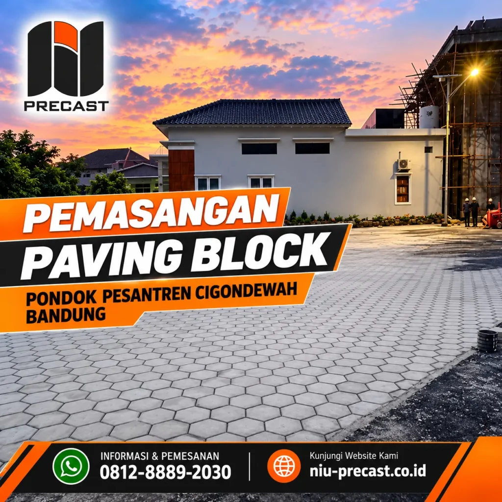 Pemasangan Paving Block Ponpes Cigondewah Saat Senja