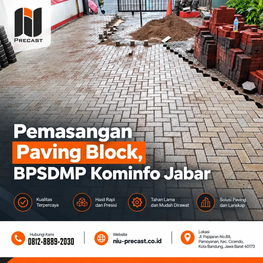 Pemasangan paving block bata 10x20 tebal 8 cm BPSDMP Kominfo Jabar