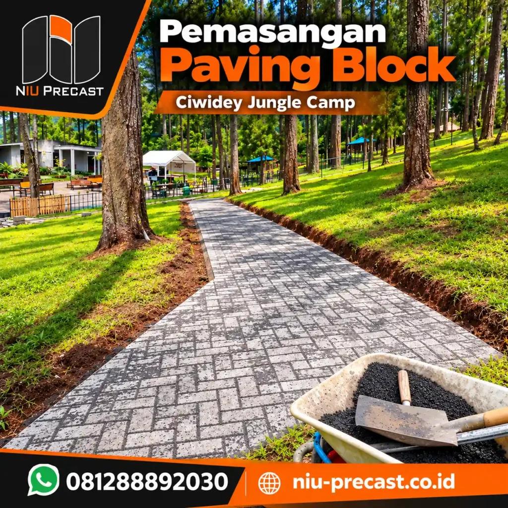 Pemasangan paving block bata 10x20 cm di Ciwidey Jungle Camp Bandung